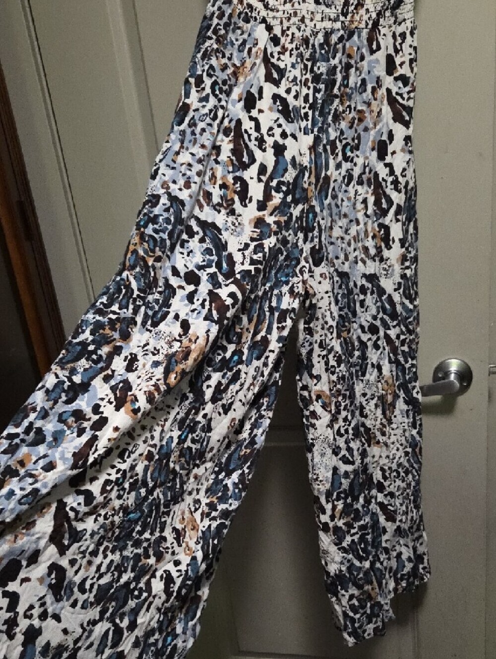 Abstract Animal Print White Maxi Dress with Smocked Waist - Picture 2 of 5